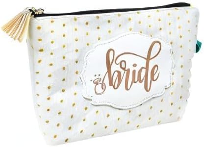 Brooke & Jess Designs Bride Janie Pouch Gifts for Women Gold Dotted Makeup Bags Cosmetic Bag Travel Toiletry Makeup Pouch Pencil Bag with Zipper Best Wedding Gifts