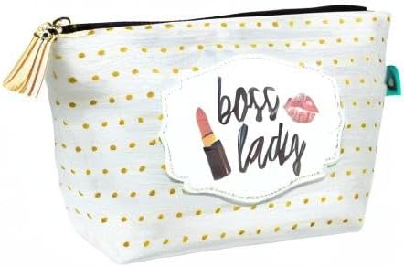 Brooke & Jess Designs Boss Lady Janie Pouch Gifts for Women Gold Dotted Makeup Bags Cosmetic Bag Travel Toiletry Makeup Pouch Pencil Bag with Zipper Best Work Bestie Gifts