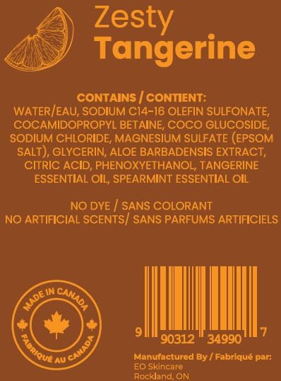 Luxury Foaming Bath - Natural Scented Bubble Bath with Essential Oils and Epsom Salt - Zesty Tangerine Scent, 33.8 fl oz / 1L