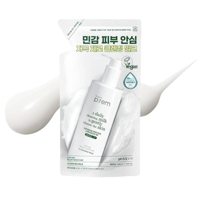 MAKE P:REM Safe Me. Relief Moisture Cleansing Milk, Hydrating Gentle Face Wash for Sensitive Skin with Soy Protein, Korean Milky Cleanser, Korean Skin Care