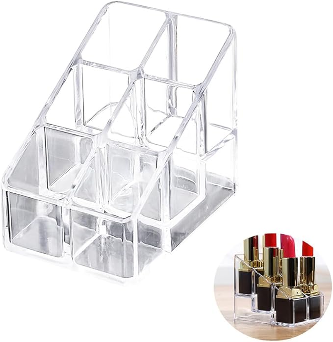 Ciieeo Nail Polish Organizer Case Small Acrylic Lipstick Holder 6 Slots Clear Lipstick Organizer Case Lipgloss Display Stand Rack for Lipgloss Nail Polish Display