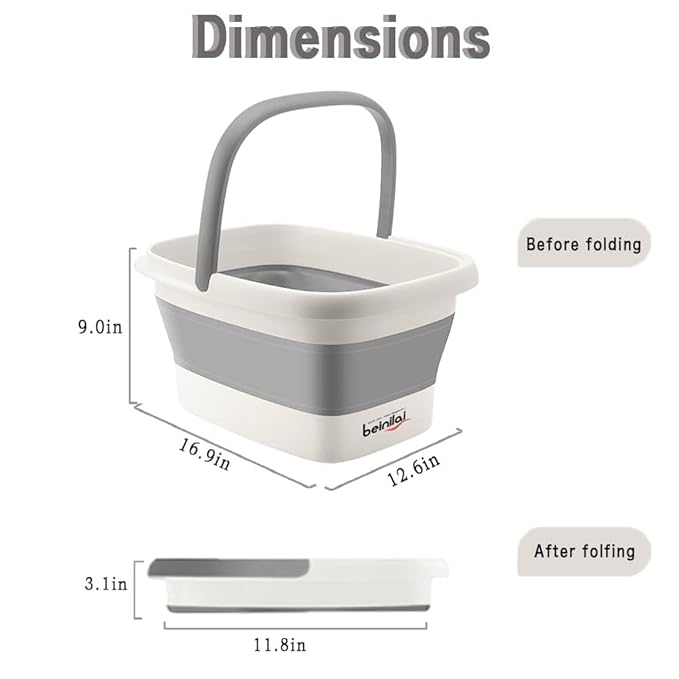 Beinilai Collapsible Foot Bath Kit, Foot Soaking Tub with Handle and Massage Acupoint, Tea Tree Oil Foot Soak with Epsom Salt, and Pedicure Feet File