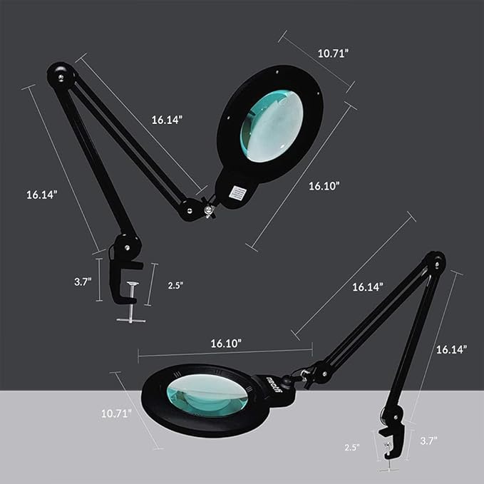 Neatfi XL Bifocal LED Magnifying Lamp, 7-Inch Acrylic Lens, 5D/20D Magnification, Hands-Free, Dimmable, 84 SMD LEDs, Adjustable Arm for Crafts, Reading, Close Work (Black, CCT with Clamp)