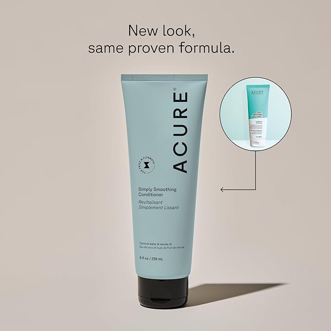 Acure Simply Smoothing Shampoo and Conditioner Set - Hydrating & Moisturizing for Women & Men, Moisturize Frizzy, Dry, Damaged Hair w/Coconut Water, Vegan, Paraben & Sulfate Free - 8 fl oz (2 Pack)