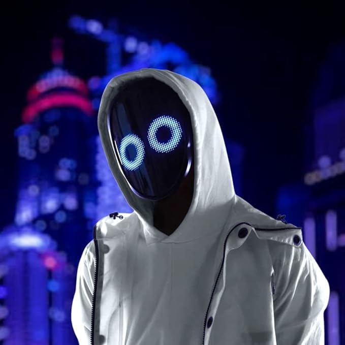 Glow Gear Face Transforming LED Mask App-Controlled Light Up Cosplay Mask with 115+ Animated Faces, Customizable LED Patterns, Rechargeable Battery Rave, Festival, Halloween, DJ Accessory