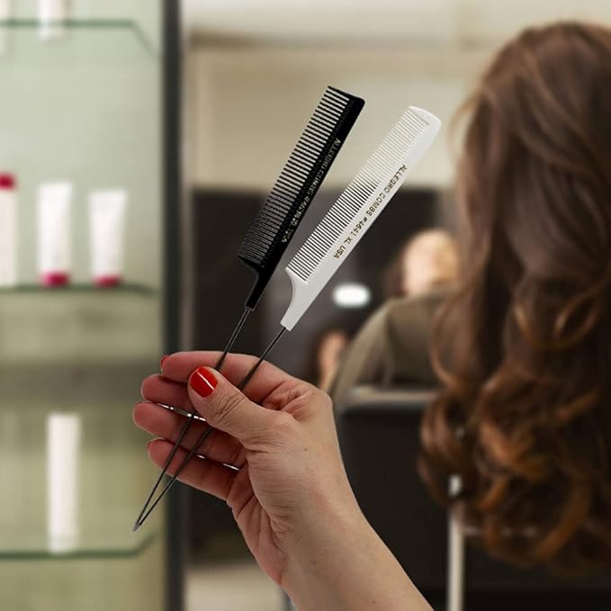 Allegro XL Pintail Rat Tail & Parting Combs - Metal Tail Foiling & Pin Combs (2 Pc., BLACK & WHITE)