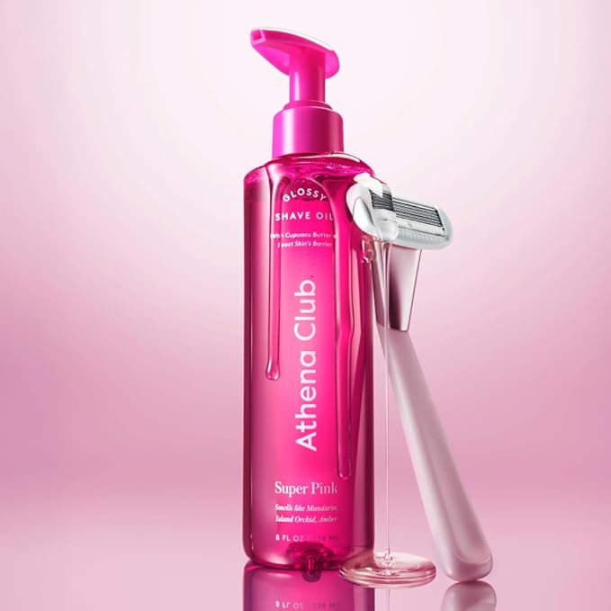 Athena Club Women's Razor Shave Kit, 1 Rose Razor Handle + 6 Blade Refills + Super Pink Glossy Shave Oil