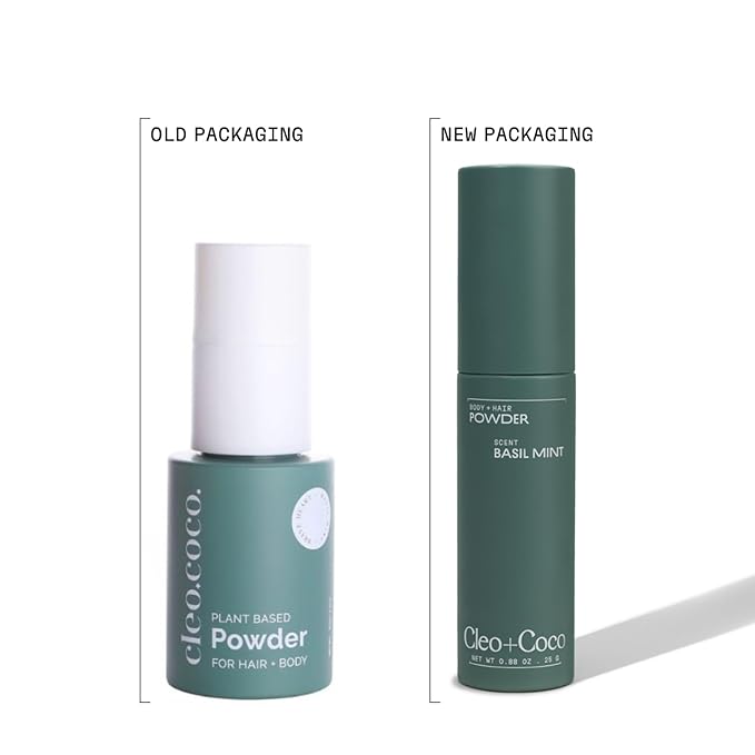 Cleo + Coco. Deodorant Powder for Body and Hair, Basil Mint (0.88 oz), 2-in-1 Deo Powder & Dry Shampoo for Women & Men, Aluminum Free Deodorant, Talc-Free, Anti Chafe Protector, Travel-Size