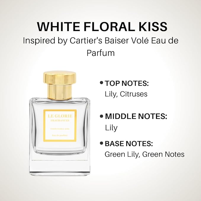 Inspired by C*RTIER Baiser Volé Eau de Parfum, White Floral Kiss EDP, Long Lasting 12-14 Hours Perfume Spray for Women, All Skin Types, Cruelty Free - 0.33 oz 10ml