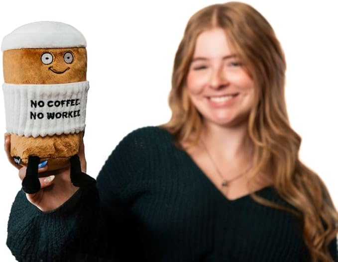 Punchkins Coffee Plushie - No Coffee, No Workee Sassy Cup Plush, Gift for Coworkers, Sassy Food Plush Toy for Gifting