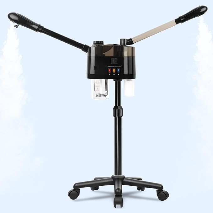 Professional Facial Steamer, 2 in 1 Hot&Cold Mist Facial Steamer, Facial Humidifier on Wheels, Esthetician Steamer for Facial Deep Cleaning and Moisturize, Suitable for Spa, Salon and at Home Use