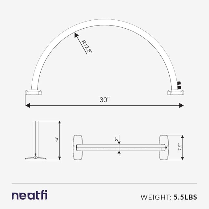 Neatfi LED Half Moon Table Lamp for Nail Tech, Estheticians, Cosmeticians, 1600 Lumens, 3 Light Modes, Desk Light for Manicure Art, Facial Treatments, Threading, Tattoo Applications (Modern, White)