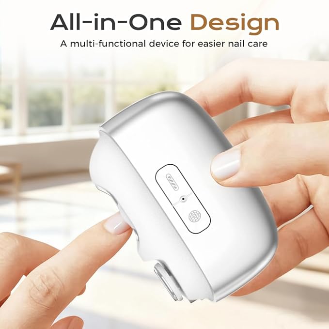 3-in-1 Automatic Electric Nail Clipper with Polishing, Upgraded Electric Nail Trimmer Polisher with LED Light and Nail Scraps Storage, Portable Smart Nail Clipper for Thick Toenails Seniors (White)