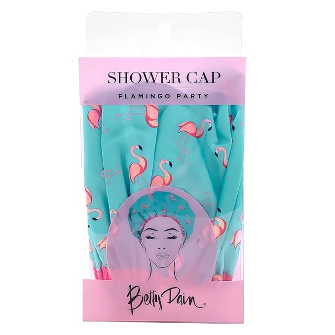 Reusable Shower & Bath Cap & Lined, Oversized Waterproof Shower Caps Large Designed for all Hair Lengths with PEVA Lining & Elastic Band Stretch Hem Hair Hat - Fashionista Flamingo Party
