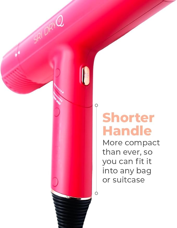 DryQ Smart Hair Dryer from SRILabs | Infrared and Ionic Technology - Lightweight + Foldable - Powerful + Quiet - 3 Magnetic Attachments - Heat Control with Locking Switch - Limited Edition (Magenta)
