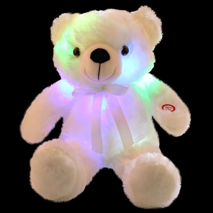 LED Teddy Bears Stuffed Animals, Cute White Glow Bear Plush Toys Creative Colorful Luminous Light Up Doll Gifts for Bedroom, Kids, Baby, Valentine,18 inch