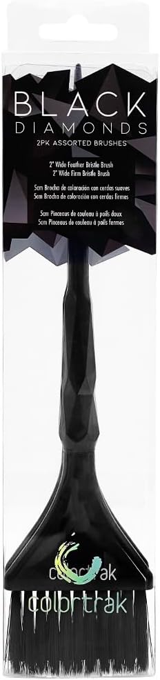 Colortrak Black Diamond Color Brushes, Gem Cut Handles for a Firm Slip-Resistant Hold with Tapered Ends for Sectioning - 1 Firm Brush and 1 Feather Brush