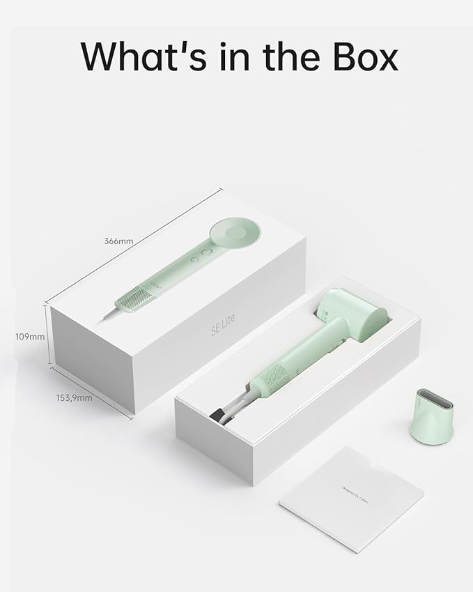 Laifen SE Lite Hair Dryer, Negative Ionic Blow Dryer with 100,000 RPM Brushless Motor for Fast Drying, High-Speed Low Noise Thermo-Control Hairdryer with Lightweight Design for Home/Portable Travel