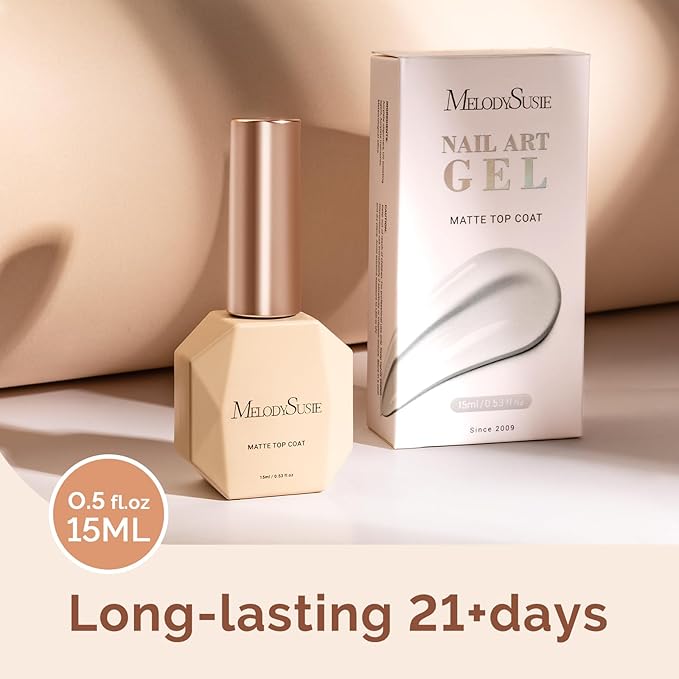 MelodySusie 15ML No Wipe Matte Gel Top Coat - Long Lasting Top Gel for Clear Nail Gel and Acrylic Nails - Gift for Women Ideal for Home DIY and Nail Salon