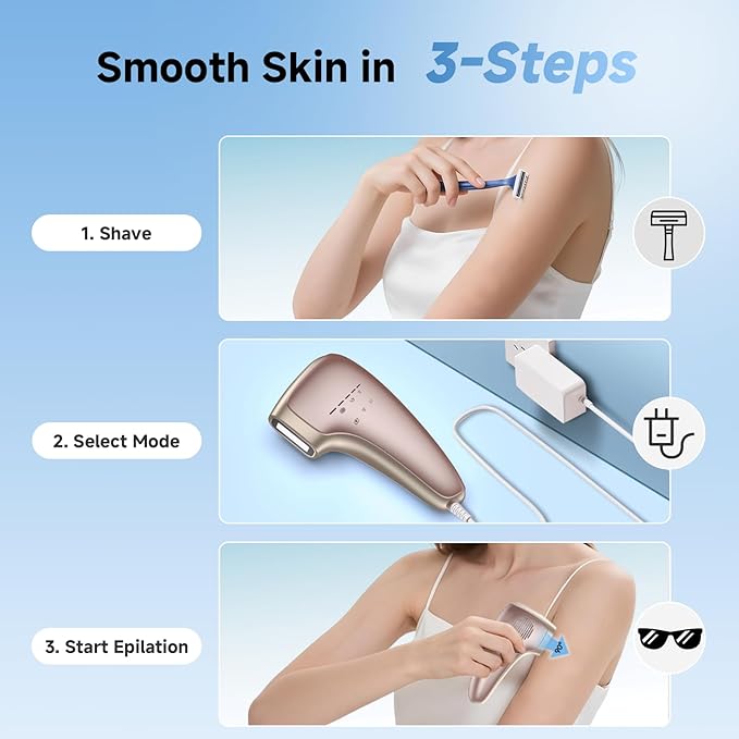 Painless IPL Laser Hair Removal for Women & Men, 39°F Sapphire Ice Cooling Technology, At-Home Laser Hair Removal Device for Face, Armpits, Legs, Bikini & Whole Body, Long-Lasting Results