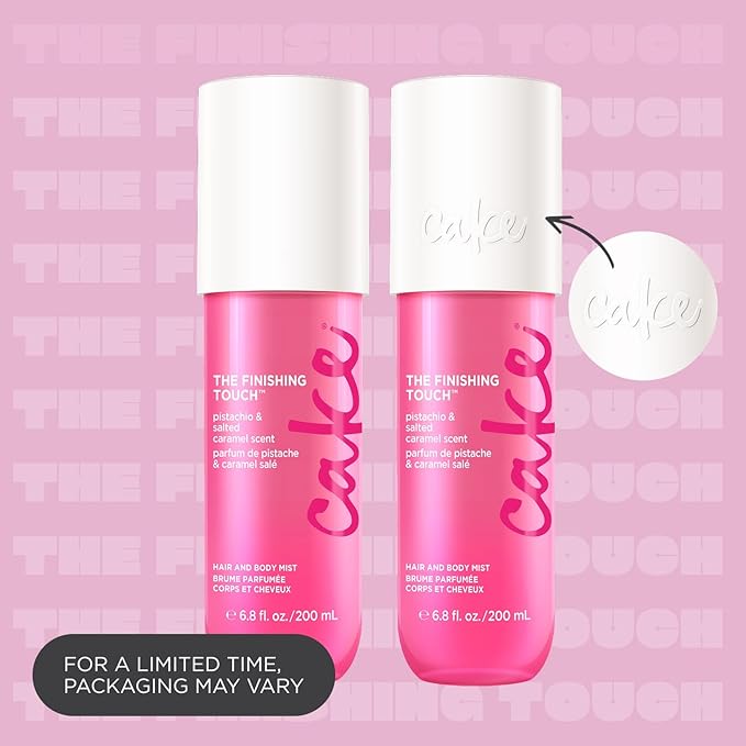 Cake Beauty Hair & Body Mist, The Finishing Touch - Pistachio & Salted Caramel Scent - Infused with Vitamin E & Argan Oil - For All Skin & Hair Types - 6.8 Fl Oz / 200 mL