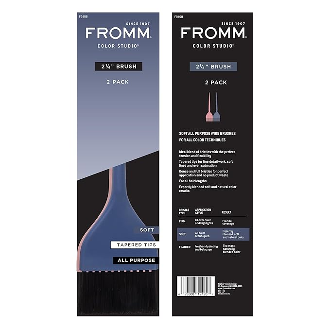 Fromm Color Studio 2-1/4" Soft Wide Color Brush 2-Pack for Hair Stylist with Tapered Tips for All Color Techniques and Hair