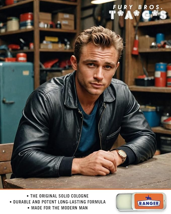 FURY BROS. TAGS Men’s Solid Cologne | Ranger | Saddle Leather Pine Citrus | Beeswax Grapeseed Oil Fragrance | Made in USA | Travel Size .25 oz