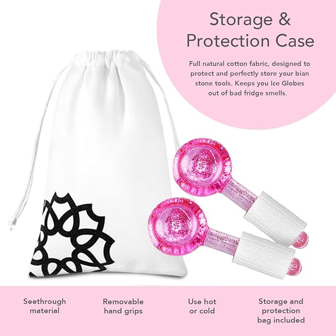 LUONKOS Ice Globes for Face - Pink, Set of 2 - Reusable Glass Gua Sha Facial Tools & Lymphatic Drainage Massager - Skincare Tools for Puffiness & Dark Circles