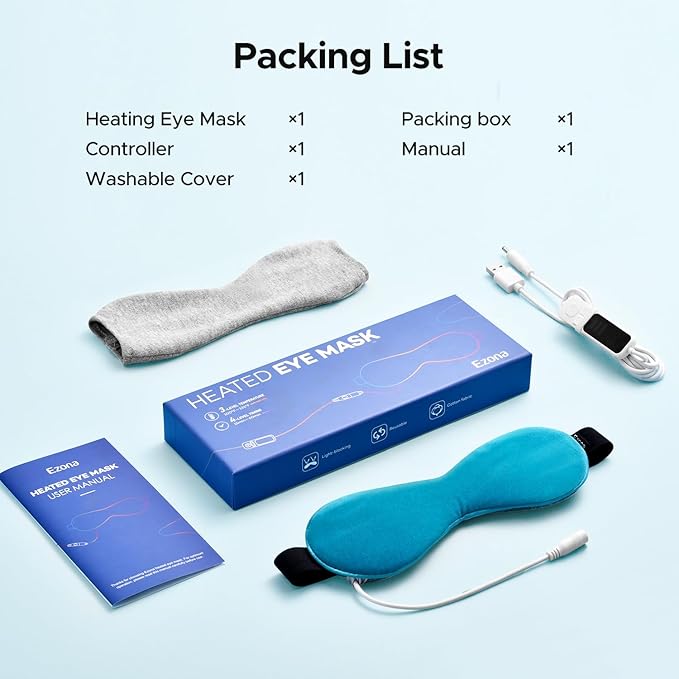 Ezona Heated Eye Mask, Warm Eye Compress Mask for Dry Eyes, USB Electric Eye Heating Pad with Temperature & Timer Control, Dry Eyes, Blepharitis, Sinus Migraine (Blue)
