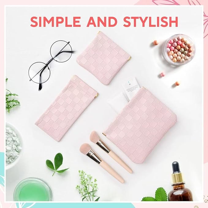 3PCS Small Makeup Bag for Purse,Waterproof Leather Portable Mini Makeup Bag,Snap Closure Organizer Pouch for Coin Cards Jewelry Lipstick Cosmetic Accessories,Small Travel Kit Storage Pouch