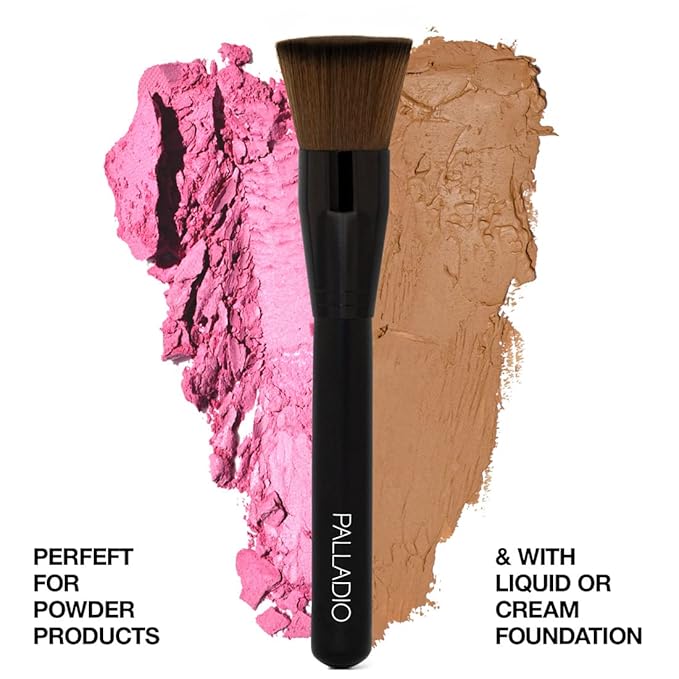 Palladio Flat Kabuki Brush, Professional Makeup Brush for Foundation, Face Blush, Powder, Cream, Contour & Highlight, Synthetic Bristles Provide Buildable Coverage for a Natural Even Looking Finish