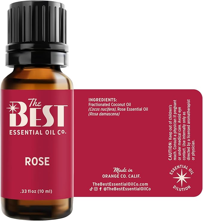 The Best Rose Absolute Essential Oil- Premium Grade- Diluted in Fractionated Coconut Oil for Aromatherapy, Spa, Massage- 10 ml (.33 fl oz)