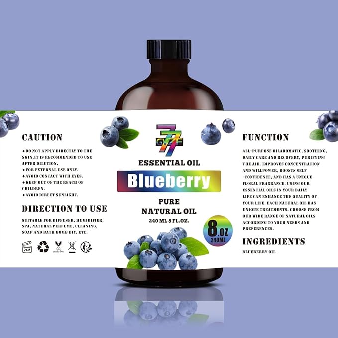 Blueberry Essential Oil (8 oz / 240 ml) – Blueberry Oils for diffusers, humidifiers, Home Baths, Cleaning Products, Yoga, DIY Soaps and DIY Scented Candles