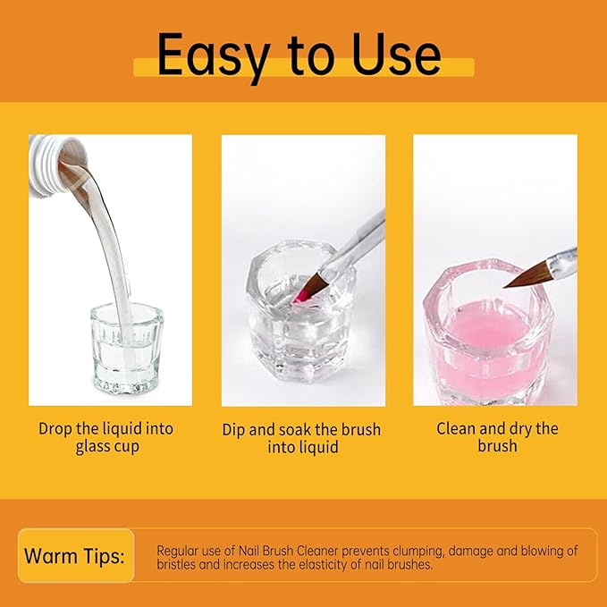 Nail Brush Cleaner & Restorer Nail Brush Clean Solution Quickly Clean Nail Brushes Gel Nail Brush Cleaner Kit with Glass Cup Nail Cleaning pads for DIY Salon at Home 4 Fl.Oz