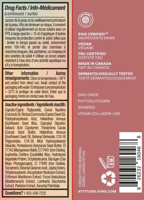 ATTITUDE Oceanly Tinted Lip Balm with SPF 30, EWG Verified, Plastic-Free, Broad Spectrum UVA/UVB Protection with Zinc Oxide, Vegan, Unscented, Terracotta, 0.3 Ounce