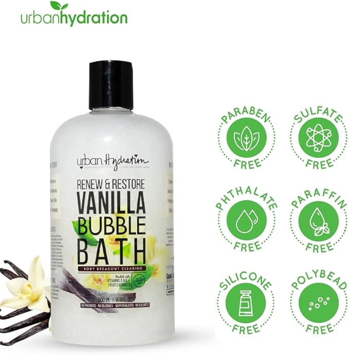 Urban Hydration Renew & Restore Vanilla Bubble Bath, 16.9oz – Moisturizing & Hydrating with Coconut Oil – Sulfate, Paraben, Dye & Polybead Free – Gentle & Suitable for Sensitive Skin