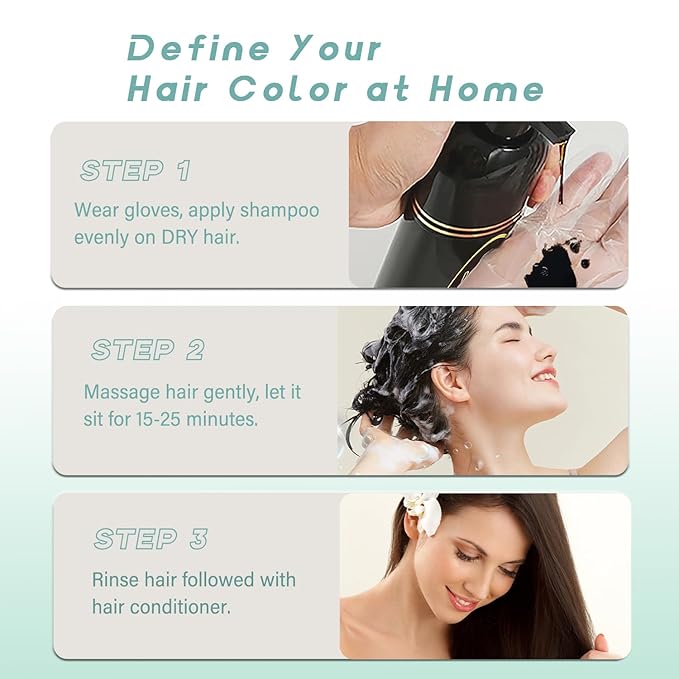 Fvquhvo Hair Dye Shampoo 3 in 1, Hair Color Shampoo for Women Men, Long Lasting Brown Hair Dye, Colors in Minutes, Champu Para Pintar el Cabello, Easy to Use 16.90 Fl Oz