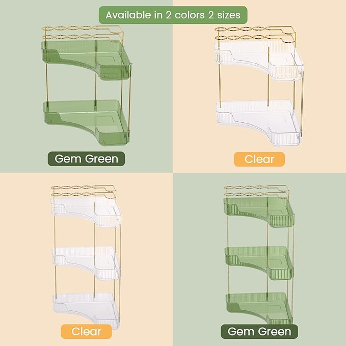 NATURE'S SOURCE Makeup Organizer for Vanity, 3-Tier Corner Bathroom Organizer Countertop with Makeup Brush Holder, Corner Counter Storage for Bathroom, Dresser, Kitchen(Clear