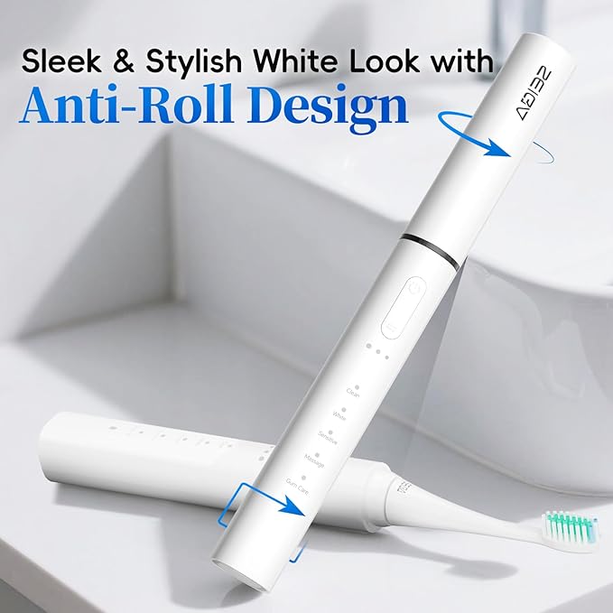 SEIGA Sonic Electric Toothbrush for Adults,5 Cleaning Modes & 3 Intensities,Rechargeable Smart Toothbrush with 2 Brush Heads,Built-in 2 Min Smart Timer,IPX7 Waterproof,One Charge for 60 Days