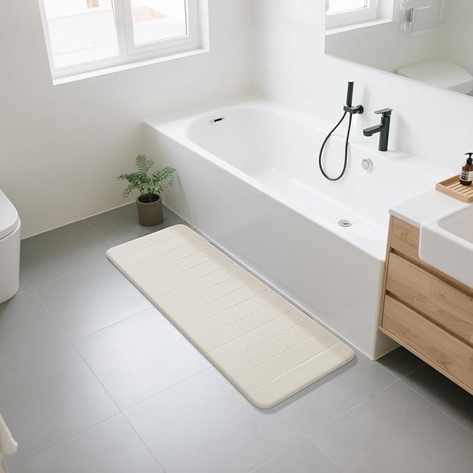 Yimobra Bathroom Runner 55"x24", Non Slip Memory Foam Bath Mat, Super Soft Water Absorbent Hallway Carpet, Machine Washable Rug for Vanity Tub Shower, Cream