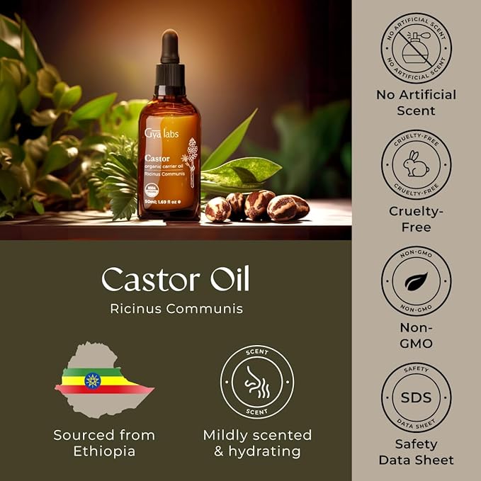 Gya Labs Castor Carrier Oil - 1.7 Fl Oz - for Hair, Skin, Face, Scalp & Body Massage