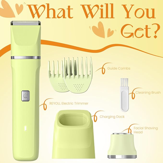 Bikini Shaver for Women Men Tiktok Trend Items - Ergonomic Design, Floating Head, Lightweight Electric Trimmer Razor Set, Waterproof IPX7 Wet/Dry Pubic Hair Removal, Safe Ceramic Blade - Yellow