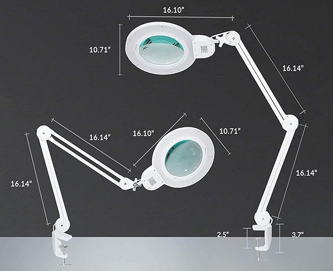 Neatfi XL Bifocal LED Magnifying Lamp, 7-Inch Acrylic Lens, 5D/20D Magnification, Hands-Free, Dimmable, 84 SMD LED, Adjustable Arm for Crafts, Reading, Close Work (White, with Clamp)