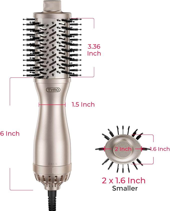 TYMO 2.0 Hair Blow Dryer Brush - Blowout Hot Air Brush, One Step Volumizer, Upgraded 2 Inch Barrel Roller Curling Styler, 3X Faster Drying, 0.6 lb Lightweight, Straightener Curling in One, Gold