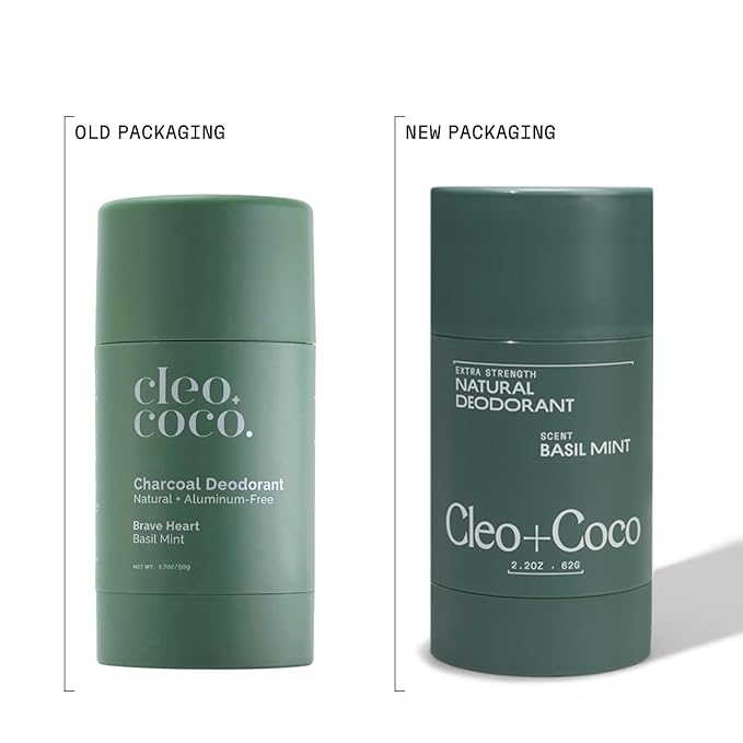 Cleo+Coco Extra Strength Deodorant Balm, Basil Mint (2.2 oz), Natural Aluminum Free Deodorant for Women & Men with 5X Odor Fighters, 24+hour Odor Control, Free from Synthetic Fragrance, Vegan