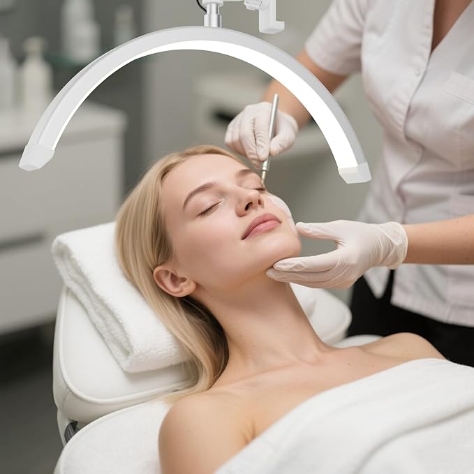 3000 Lm Adjustable LED Half Moon Light with Clamp & Task Lamp - Bright, Dimmable Lighting for Office, Crafts, Nails &Salon, Remote Control (CCT,White)