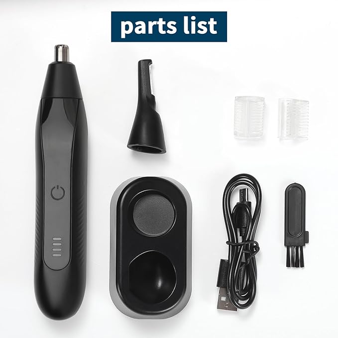 Ear and Nose Hair Trimmer for Men, 2025 Professional Painless USB Rechargeable Eyebrow & Facial Electric Hair Trimmer for Men Women, Powerful Motor, Dual Edge Blades, IPX7 Waterproof, Cool Gray