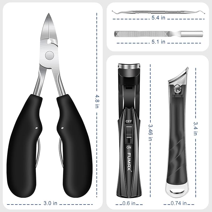 Toenail Clippers for Thick Toenails for Seniors, Angled Large Toe Nail Clippers Set for Men, Heavy Duty Ingrown Toenail Clippers with Wide Opening, Long Handle, Ergonomic Head, Gifts for Men & Women
