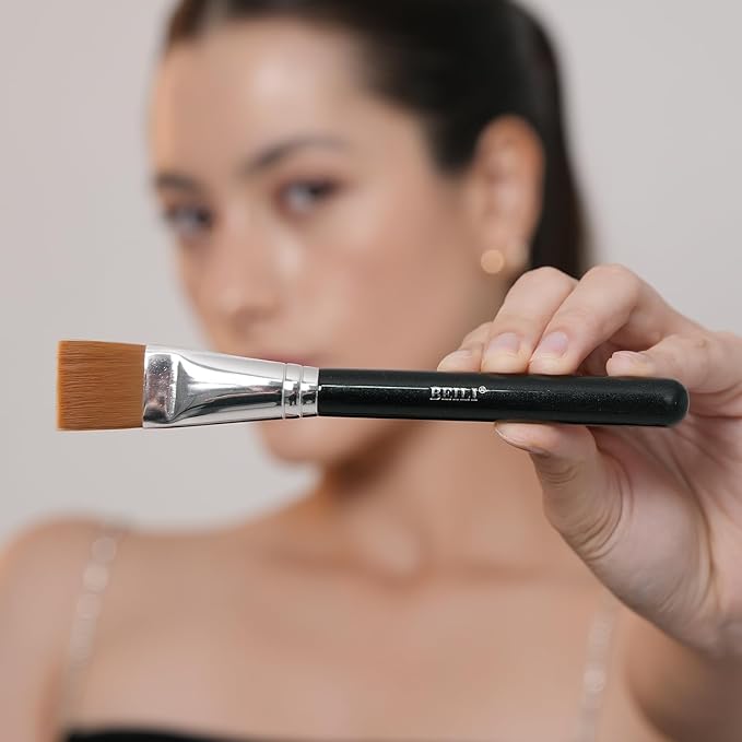 BEILI 2pcs Flat Square Synthetic Foundation Brush for Liquid Cream Facial Mask Concealer Makeup Premium Soft Synthetic Contour Brush for Blending Liquid Cream Foundation Emulsion Cosmetics