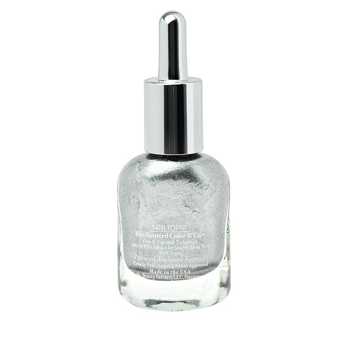 Nailtopia - Plant-Based Chip Free Nail Lacquer - Non Toxic, Bio-Sourced, Long-Lasting, Strengthening Polish - Dynasty (Shimmer Silver) - 0.41oz